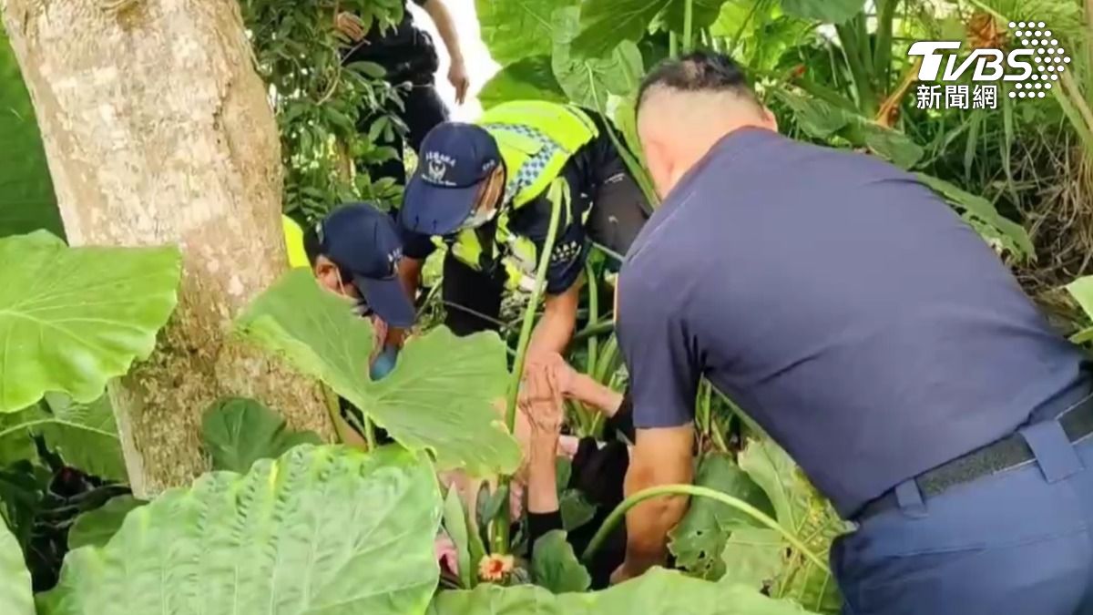 蔡姓奶奶途步迷失在5公里外的荒地，被發現時嚴重脫水。（圖／TVBS）