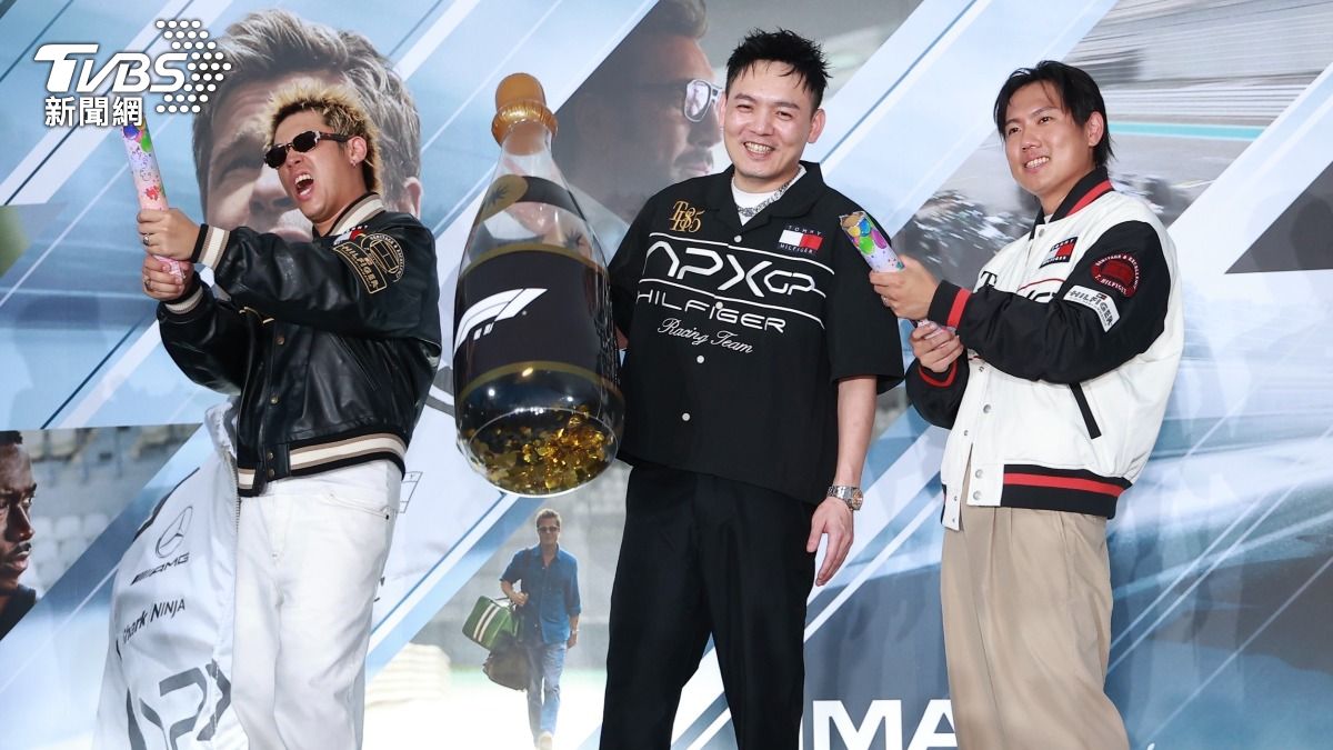 玖壹壹健志（左起）、春風與洋蔥出席《F1電影》首映會。（圖／記者黃城碩攝）