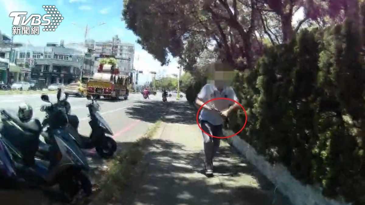 花蓮男揮樹枝攻擊警察,遭噴辣椒水壓制帶回。(圖/TVBS)