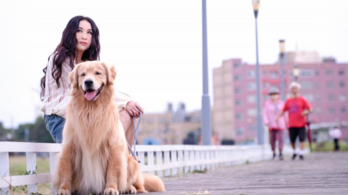 溫碧霞在《謊島美人魚》中加入黃金獵犬與她一起對戲。(圖/華映娛樂提供)
