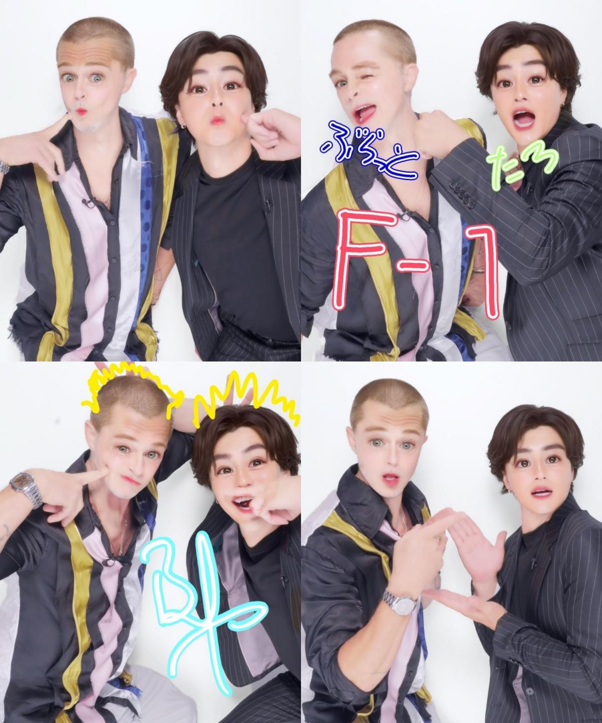 森本慎太郎帶布萊德彼特玩拍貼機。(圖/翻攝自F1Movie_jp推特)