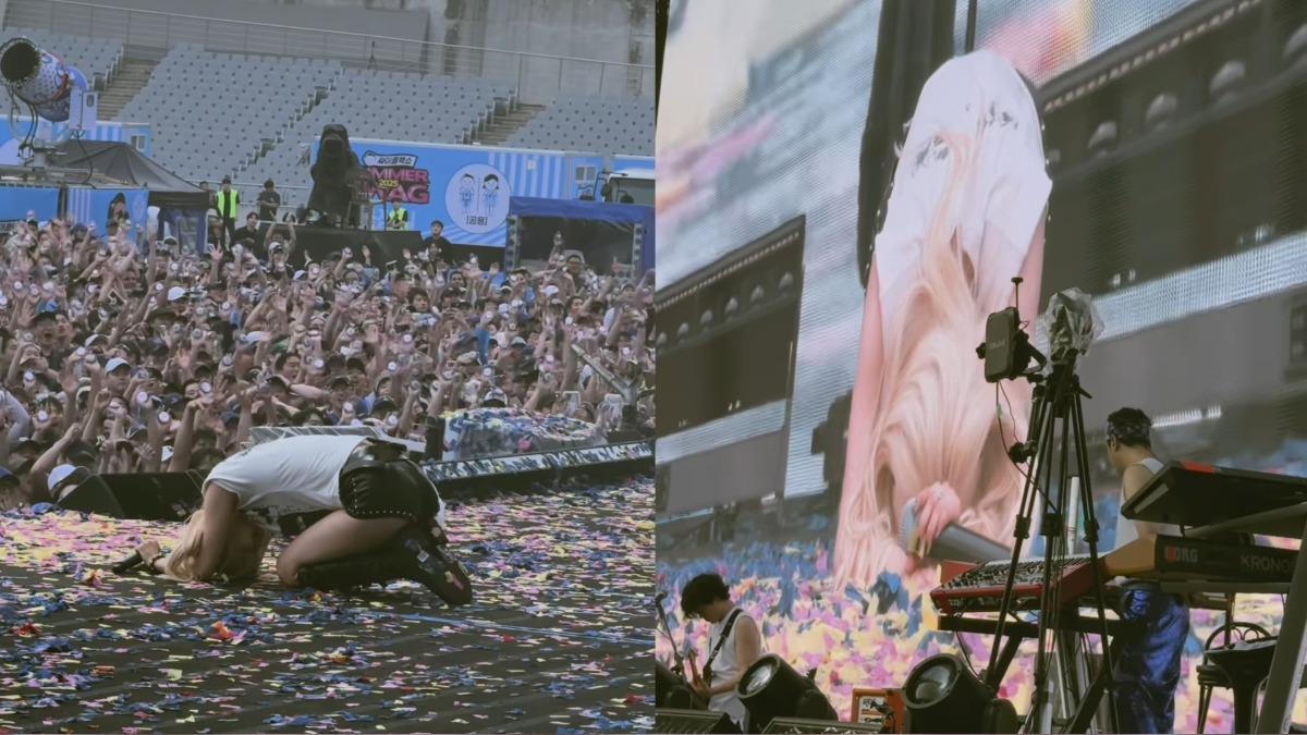 Rosé在演出結束後情緒湧上心頭，當場跪下磕頭行韓國傳統大禮感謝粉絲。（圖／翻攝自Rosé　IG）