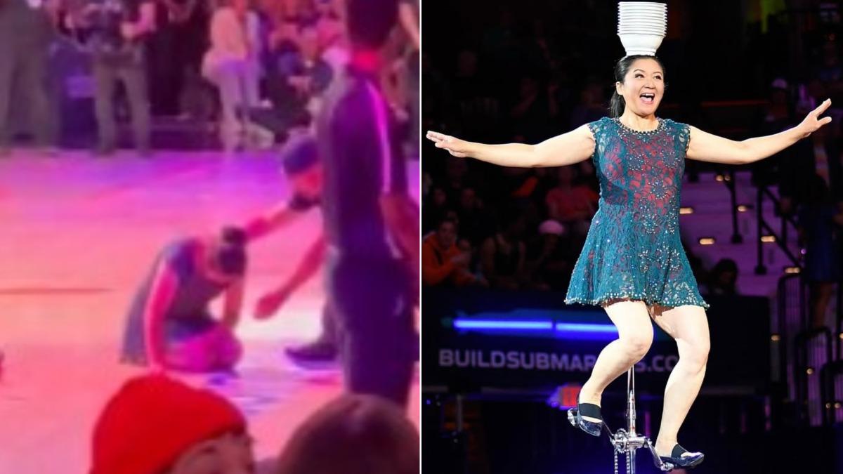 經常登上NBA的雜技表演者「中國大媽」Red Panda傳出意外。（圖／翻攝自Instagran@bleacherreport）