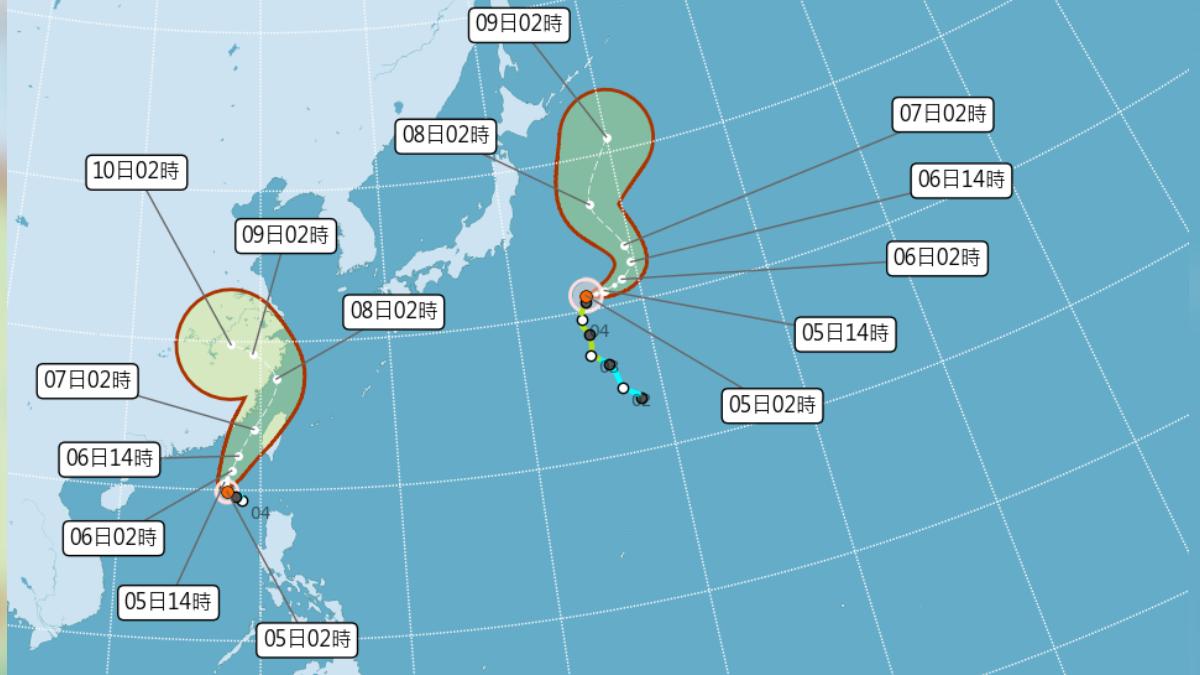 左為丹娜絲颱風，右為木恩。(圖／翻攝中央氣象署)