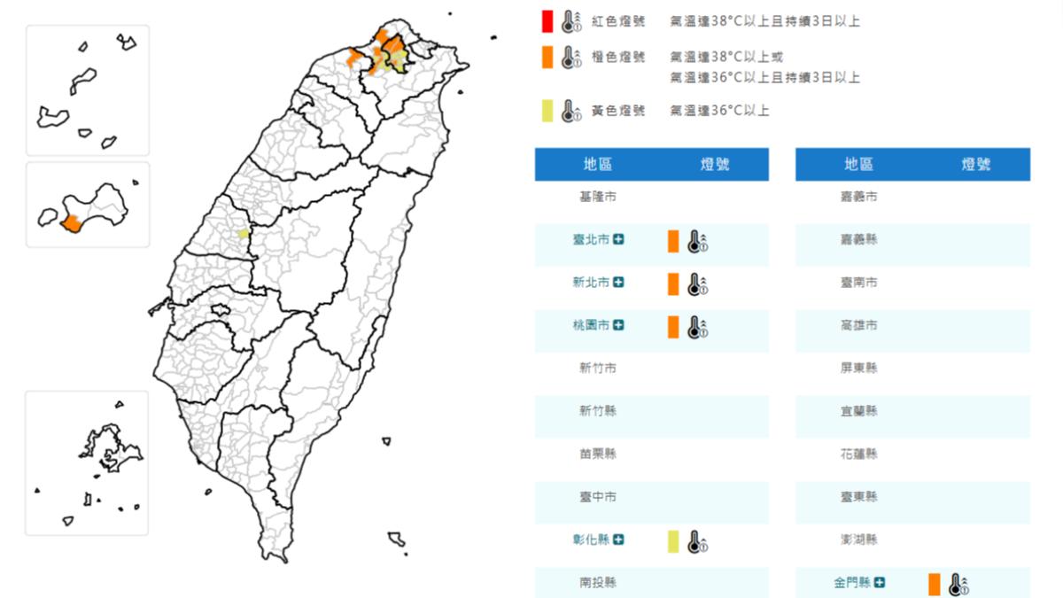 氣象署高溫特報。（圖／中央氣象署）