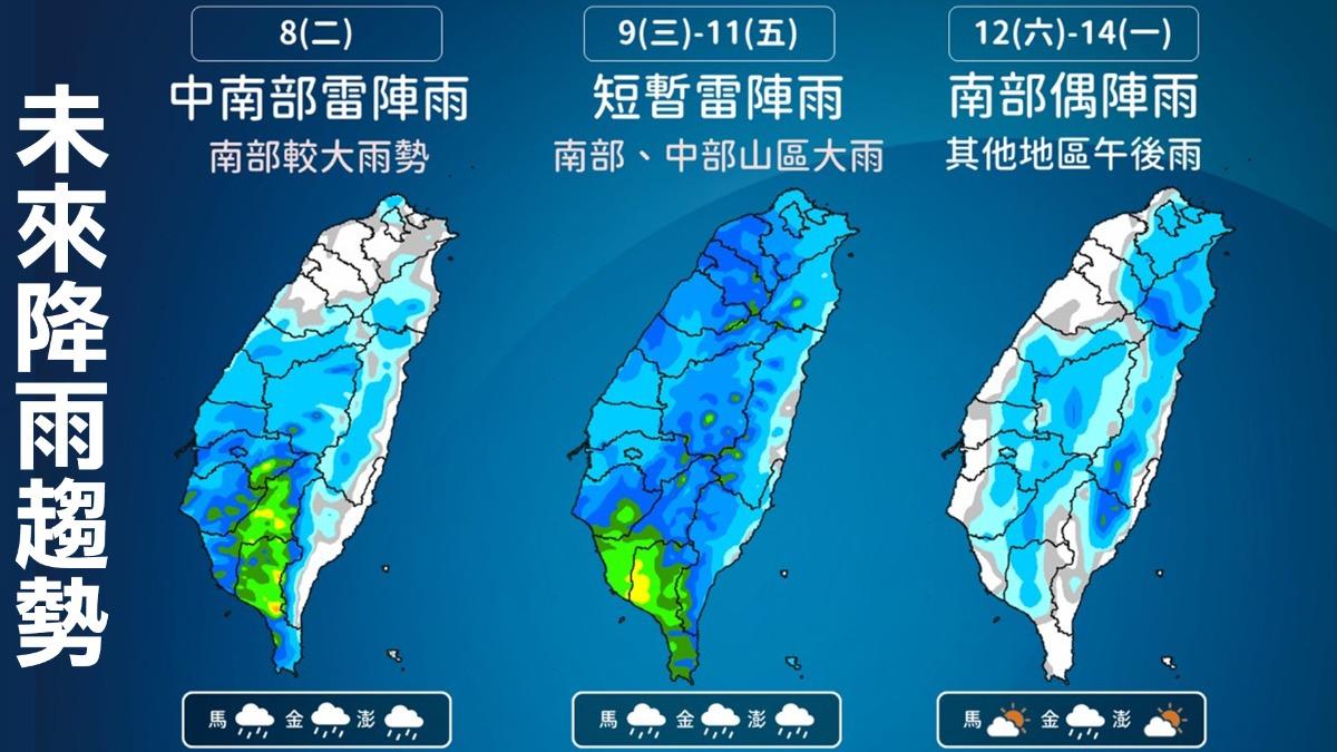 天氣/雨彈沒完!明起半個台灣又濕了 一圖看本週降雨時間│TVBS新聞網