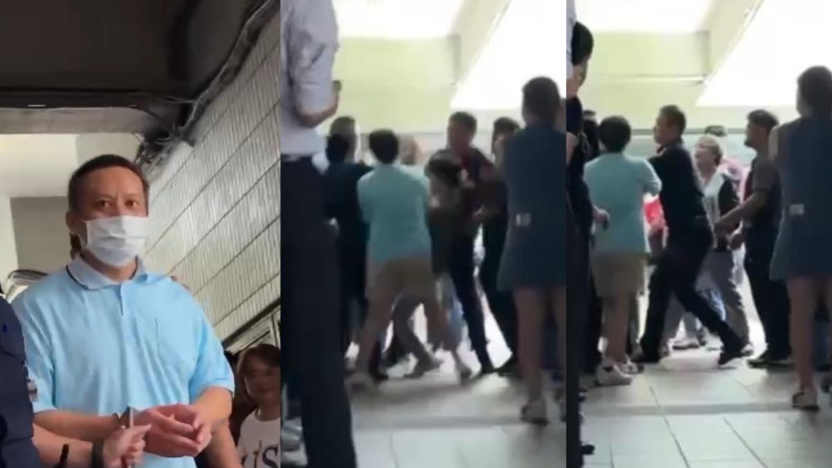 南投縣信義鄉鄉長全志堅涉貪污開庭，親友團想觸摸他遭法警制止，雙方爆發衝突。（圖／民眾提供）