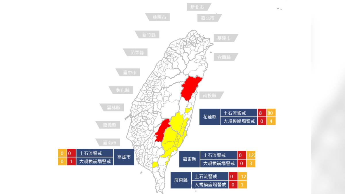 薇帕颱風外圍環流　1745條土石流潛勢溪流、花東山區紅色警戒