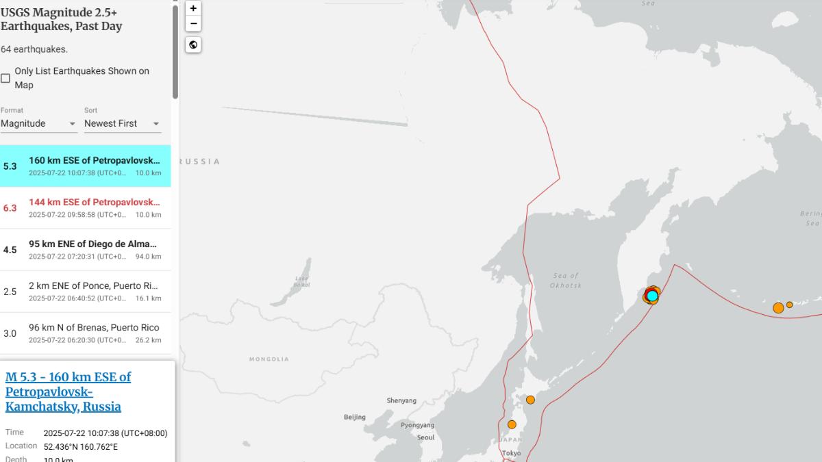 快訊／俄羅斯近海連兩震　最大規模6.3極淺層地震