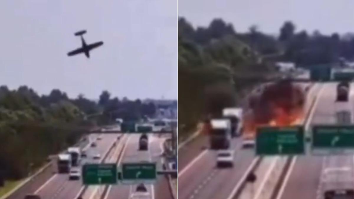 有片／義大利小飛機「機鼻朝下」墜毀高速公路！爆炸瞬間畫面曝