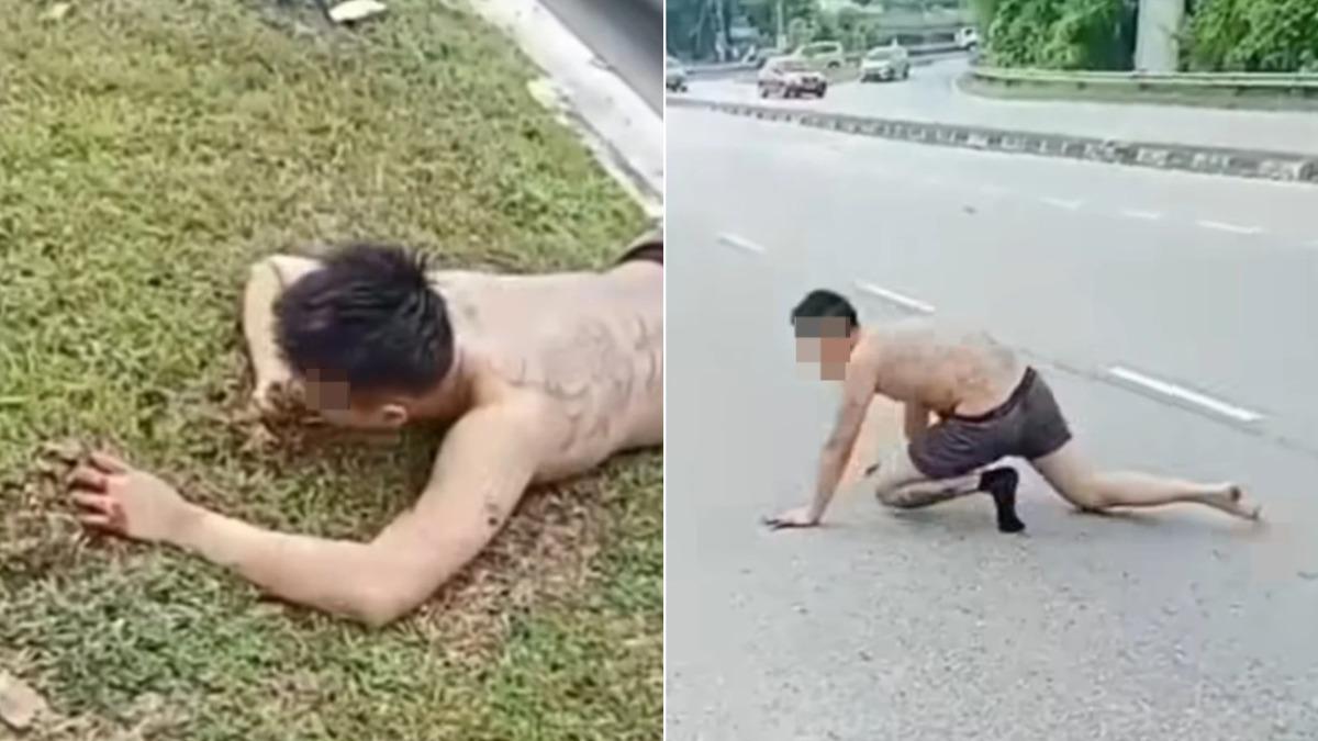 台男在大馬當街暴斃！生前被逼吸毒　半裸躺馬路還「狂吃泥土」