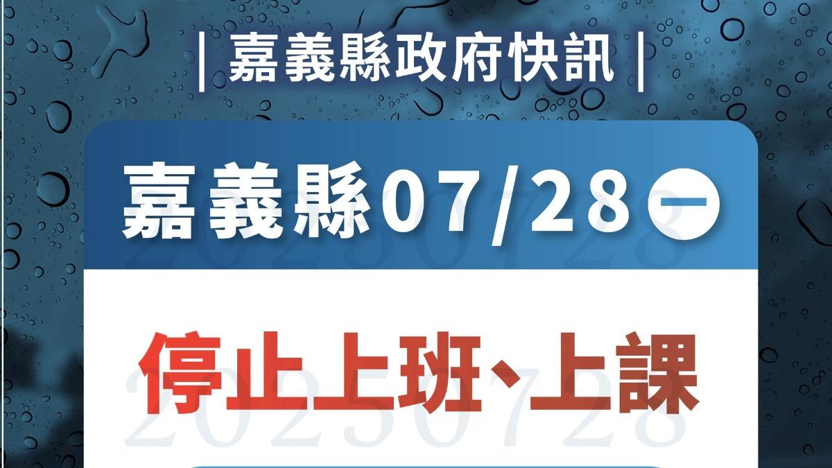 快訊／豪大雨狂炸！嘉義縣政府宣布：停止上班、上課