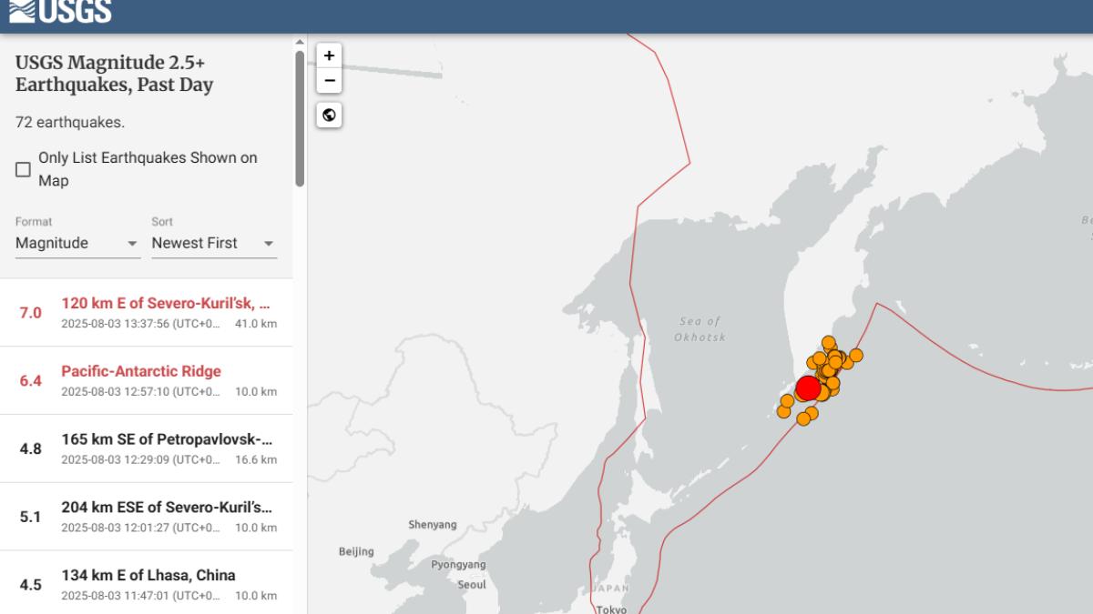 俄羅斯遠東地區發生一起規模7.0的強烈地震，之後規模下修。(圖／翻攝USGS)