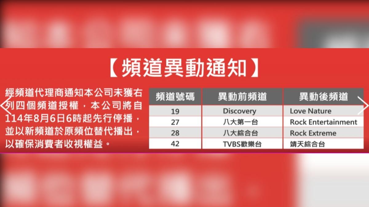TBC正式停止播送中嘉集團旗下公司所代理的四頻道。（圖／翻攝自TBC台灣寬頻通訊官網）