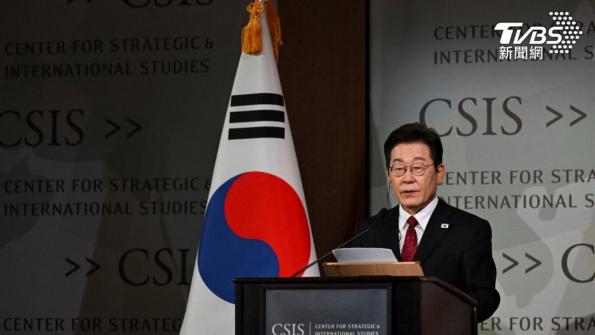 李在明赴華府智庫戰略暨國際研究中心發表演說，強調韓美同盟。(圖／達志影像路透社)