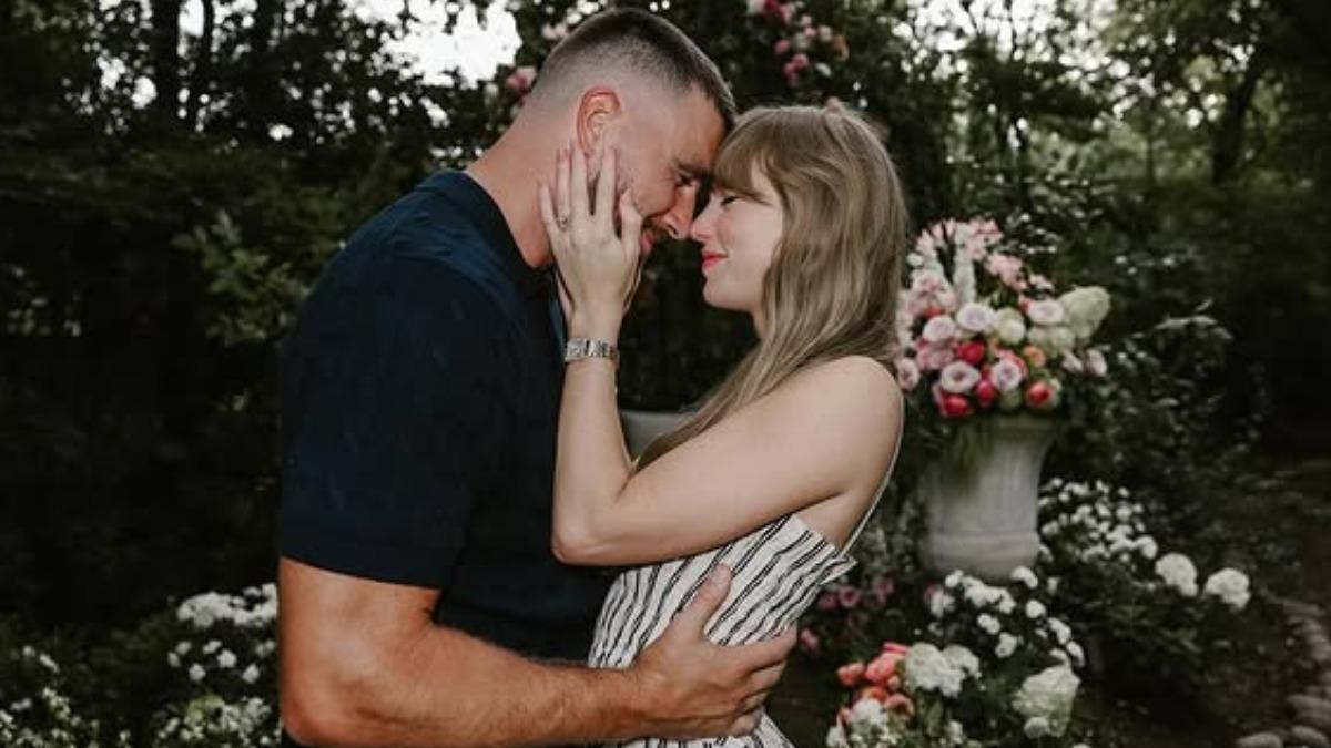 泰勒絲在IG宣布與球星男友凱爾西的訂婚喜訊。(圖／取自IG@taylorswift)