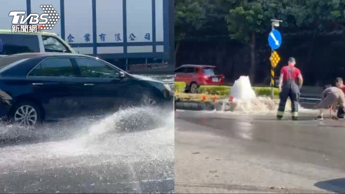 駕駛注意！龜山小客車撞爛自來水排氣閥　水溢流整路畫面曝