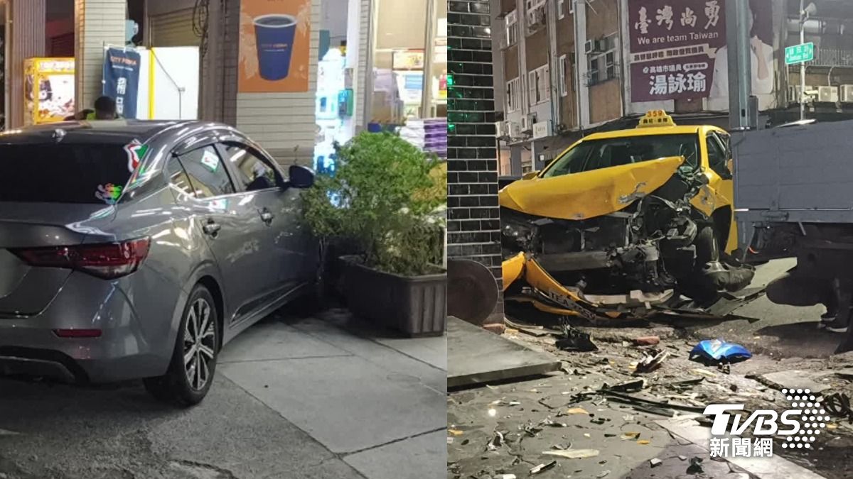 高雄市新興區凌晨「撞」況連連。（圖／TVBS）