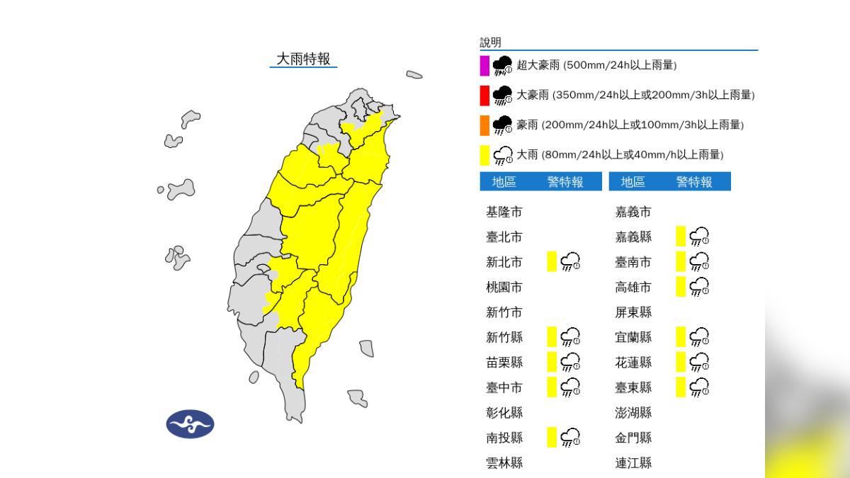 天氣／國家警報響！大雷雨猛轟防冰雹　11縣市大雨特報下到晚