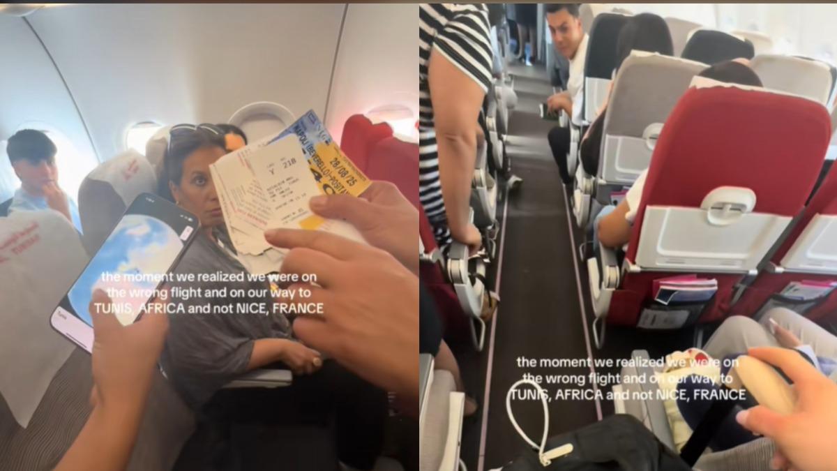 美國網紅發現自己誤搭上前往非洲的班機，引發旁人側目。(圖／翻攝TikTok@brittneydzialo_)