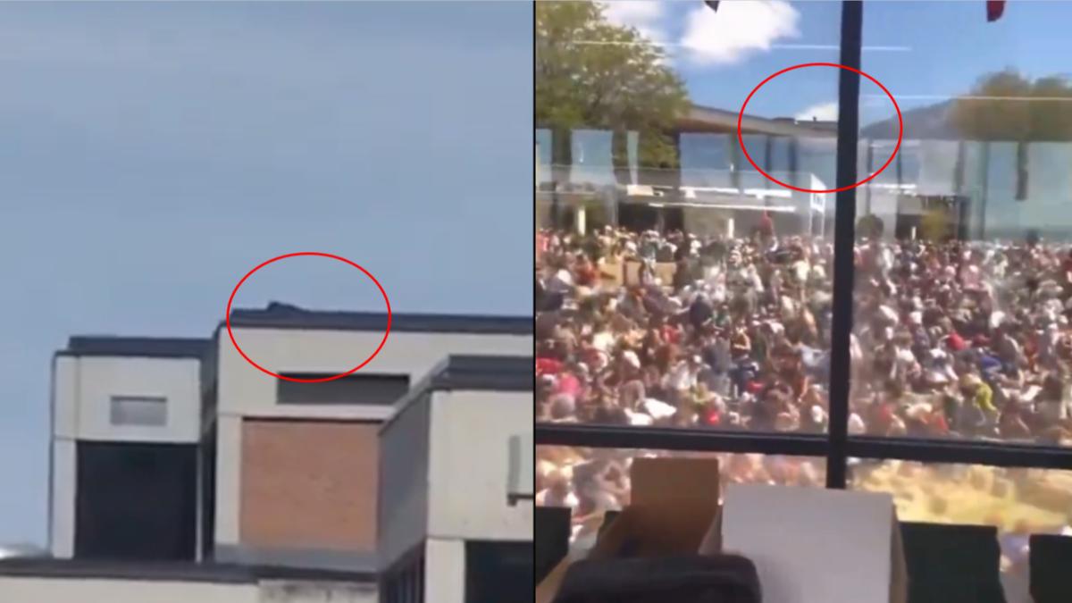 在槍擊案發生前後，有黑影潛伏在屋頂上，並在動亂發生後逃跑。(圖／翻攝Ｘ＠DShox1)
