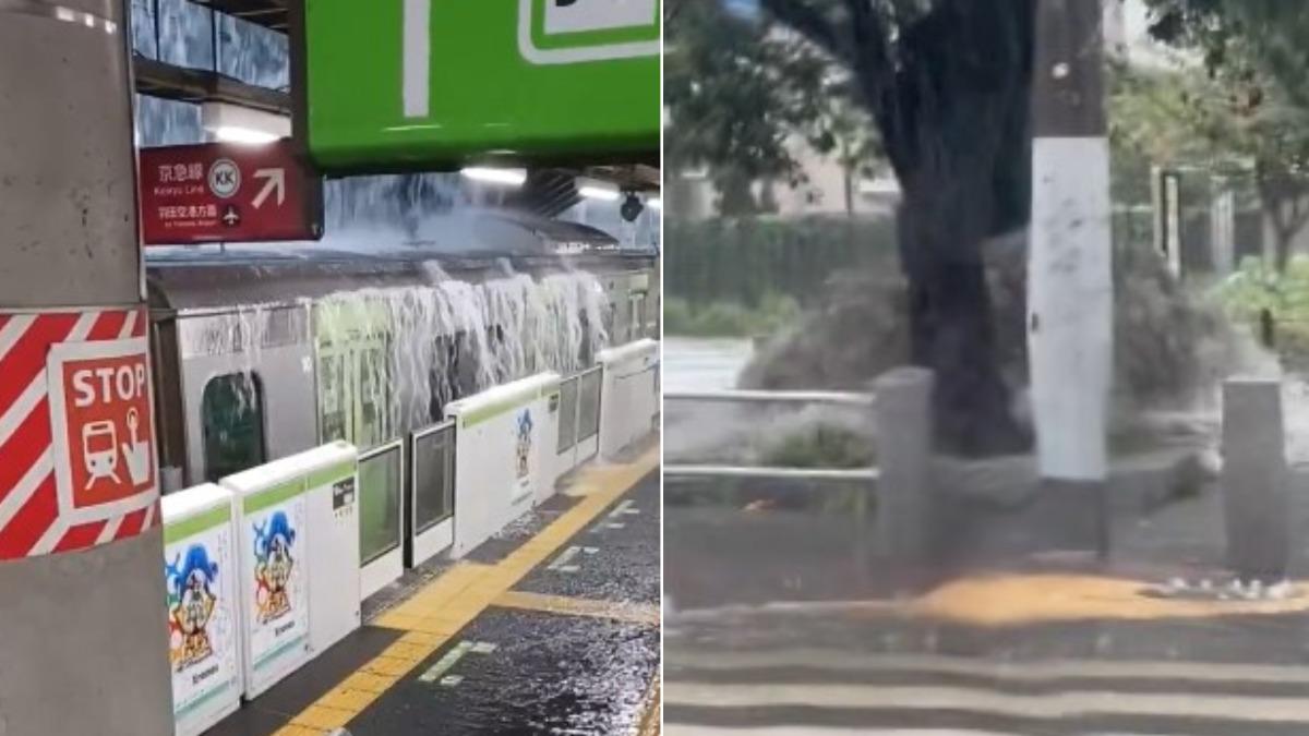 日本關東地區近期遭遇破紀錄豪雨。（圖／翻攝自X@rica0130、@l_xouo_takashi）