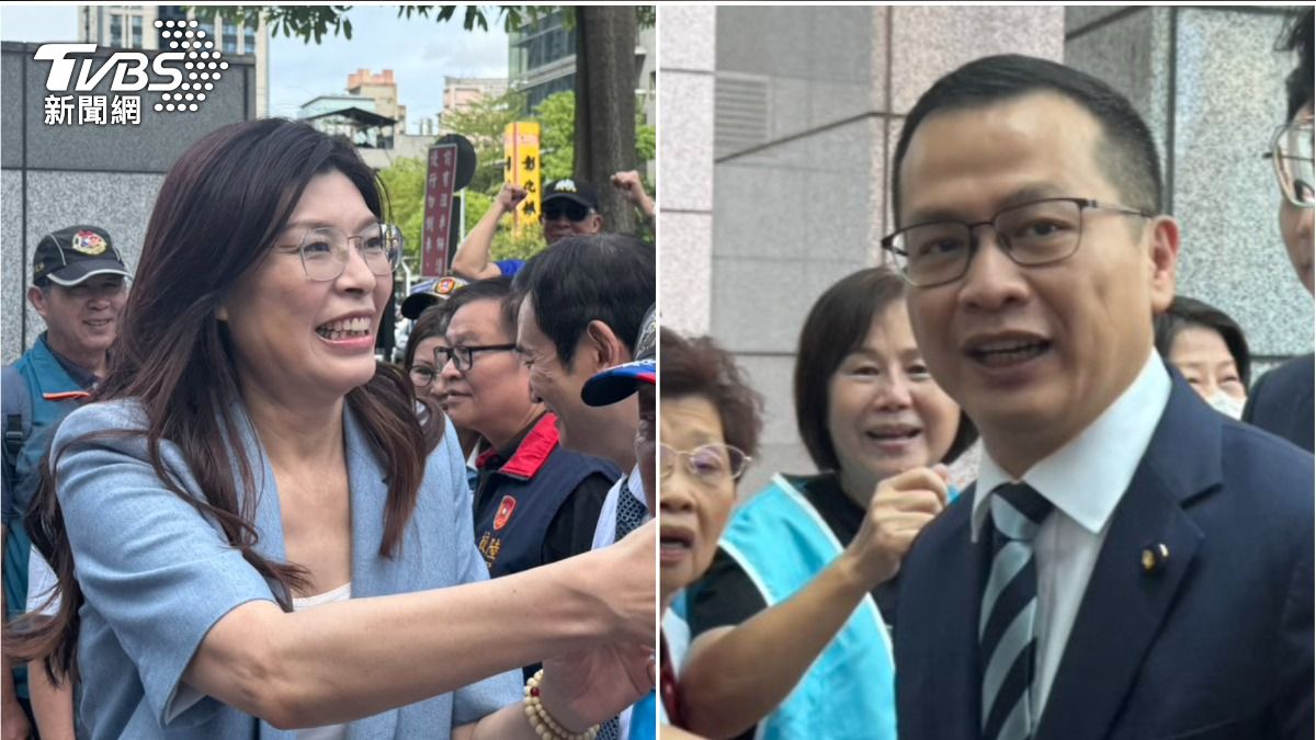 鄭麗文、羅智強帶加油團登記選黨主席。（圖／陳怡潔攝）