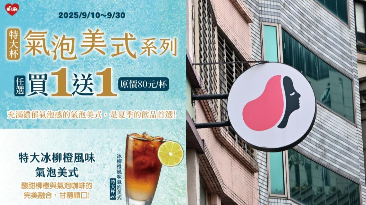 9／30以前，萊爾富酸甜氣泡美式系列買一送一，路易莎咖啡也有推出優惠活動。（圖／萊爾富官網、shutterstock達志影像）