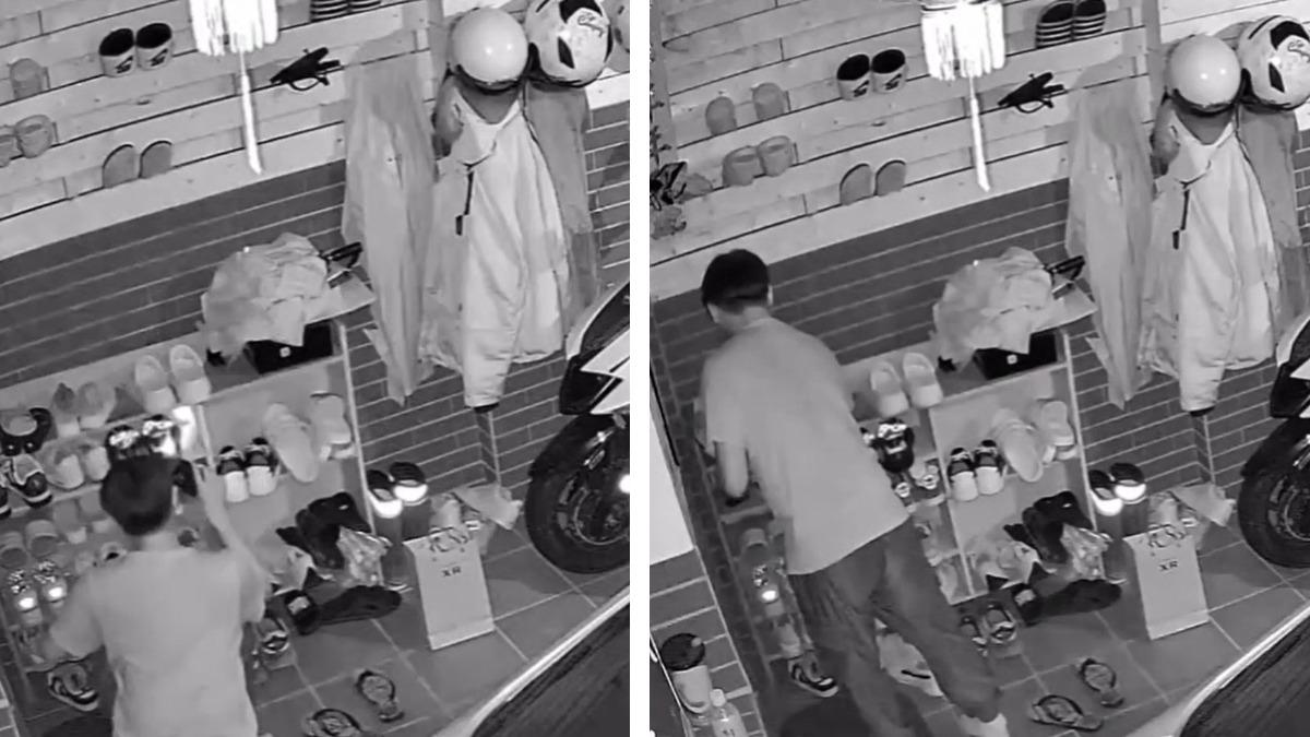 男子潛入偷鞋。（圖／社會事新聞影音）