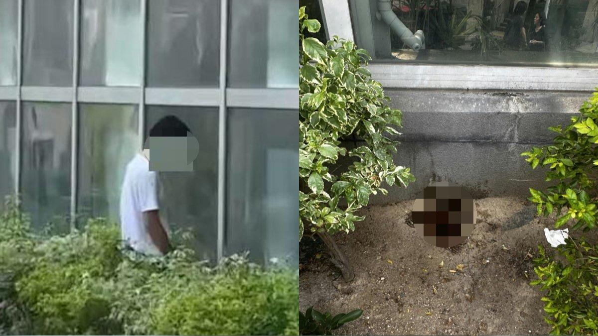 司機打著雙黃燈，將車停在路邊的雙黃線上，走到草叢中小便。（圖／翻攝自Threads@alanjai0131）