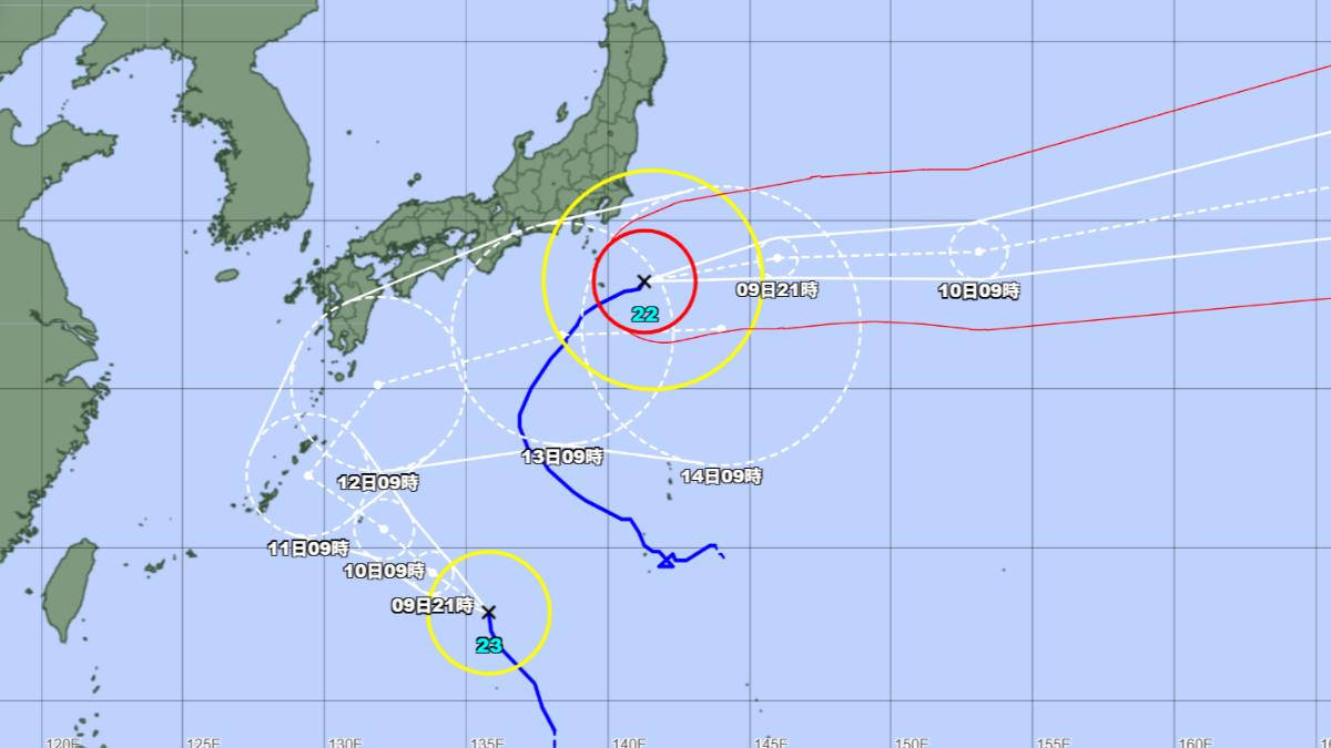 娜克莉颱風、哈隆颱風最新路徑曝光。（圖／翻攝自日本氣象廳）