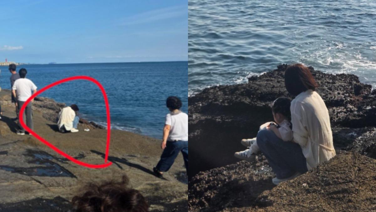 韓國網友稱一對中國母女在濟州島海邊當眾便溺。（圖／翻攝自bobaedream）