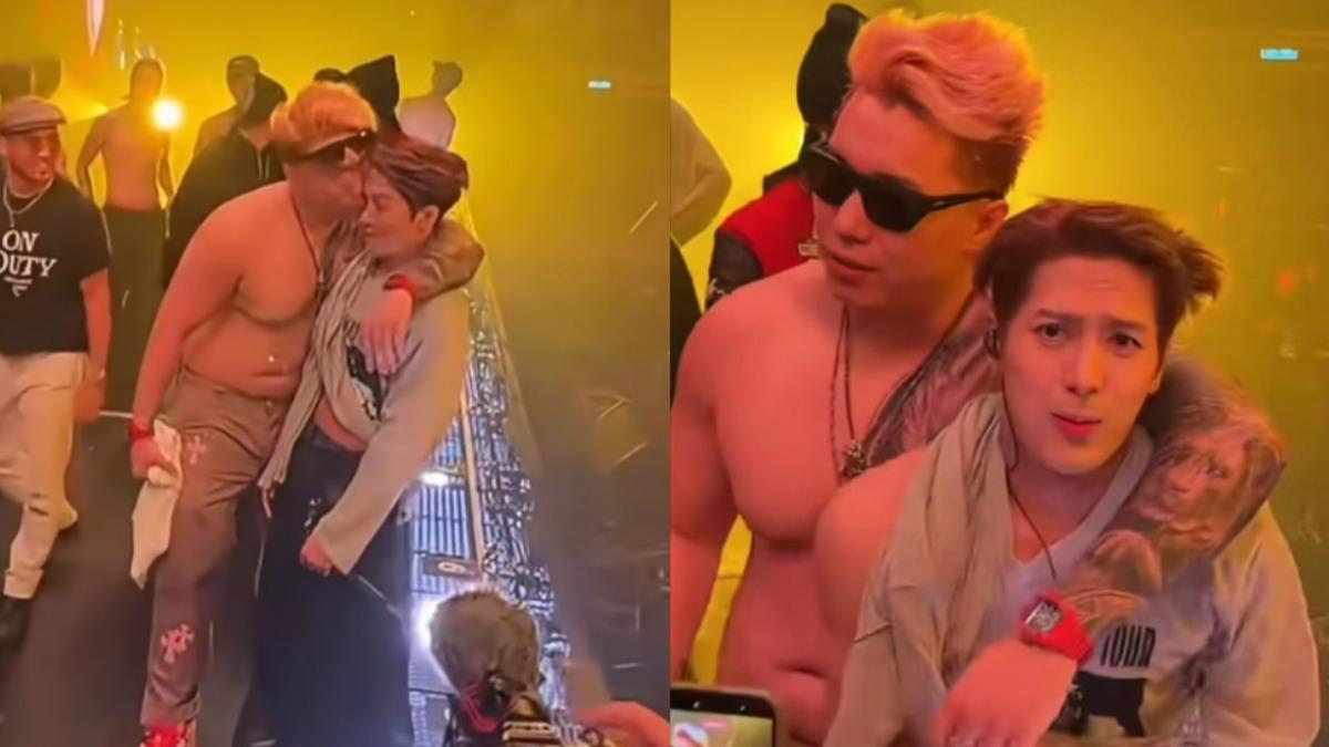 王嘉爾在泰國開唱時，突遭裸上身男粉強吻，讓他一臉錯愕。（圖／翻攝自微博）