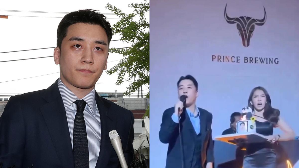 勝利去年傳出在柬埔寨活動致詞的影片，韓國網友眼尖發現不單純。（圖／翻攝自fmkorea、左圖news1提供）