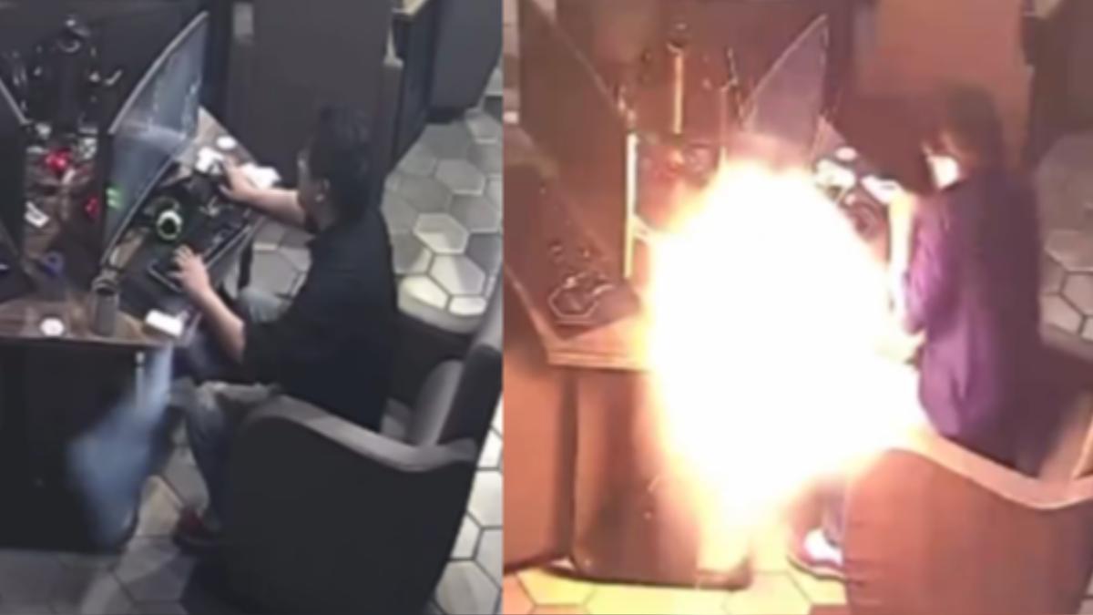 打咖行動電源突爆炸！燒成火球煙狂竄　補教老師嚇到彈起