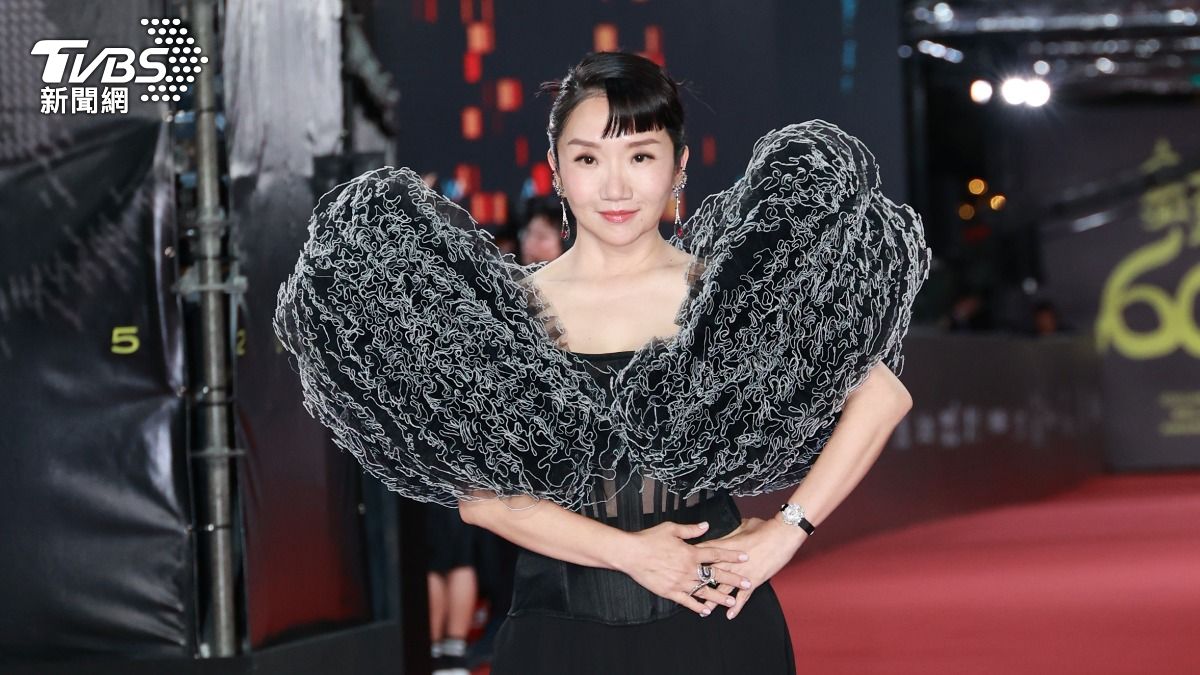 陶晶瑩巨型禮服宛如「鋼絲球」。（圖／TVBS娛樂組攝）