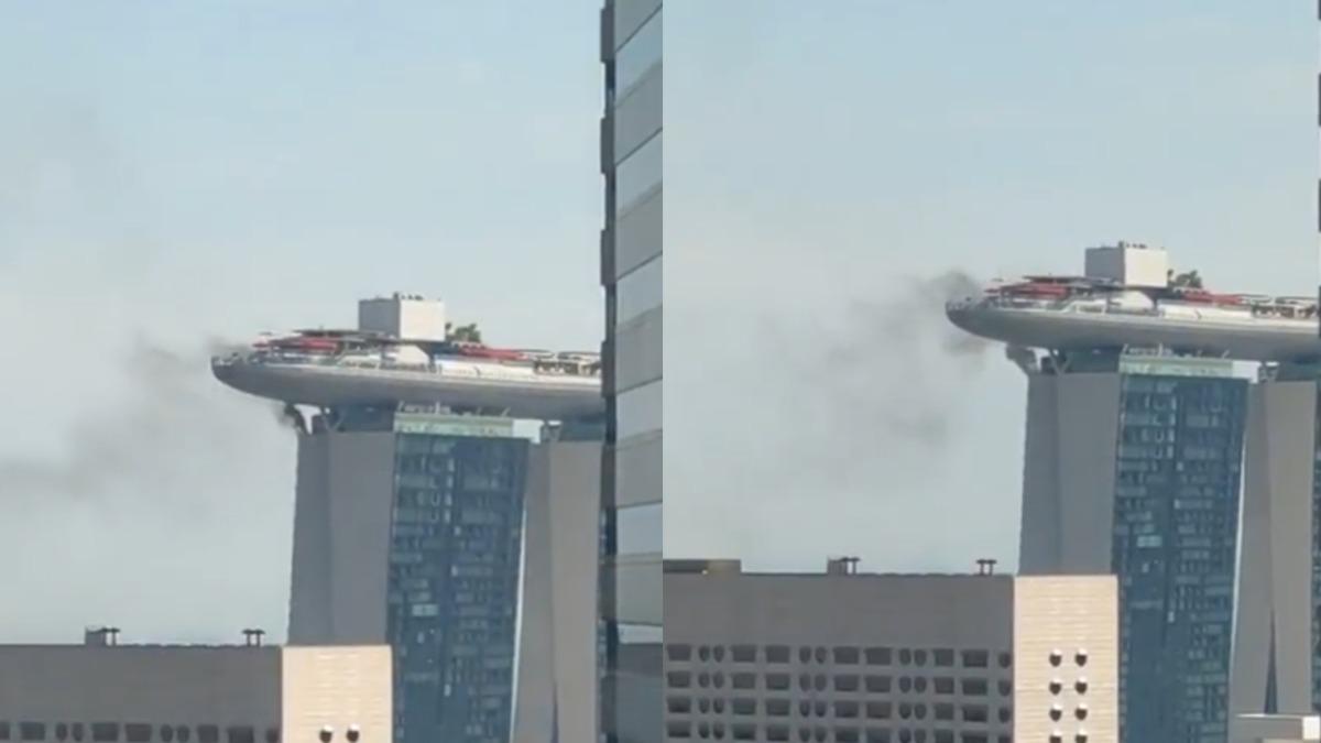 新加坡濱海灣金沙酒店爆火災 高樓「滾滾濃煙沖天」畫面曝