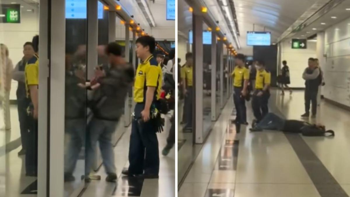港鐵醉漢擋車門!遭一腳踹飛倒月台 網笑:港版Fumi阿姨