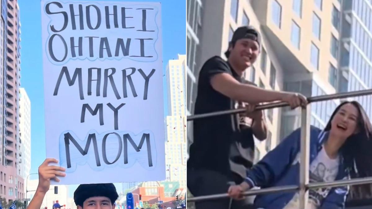 道奇球迷舉牌「拜託娶我媽」！大谷笑到停不下來　真美子反應曝