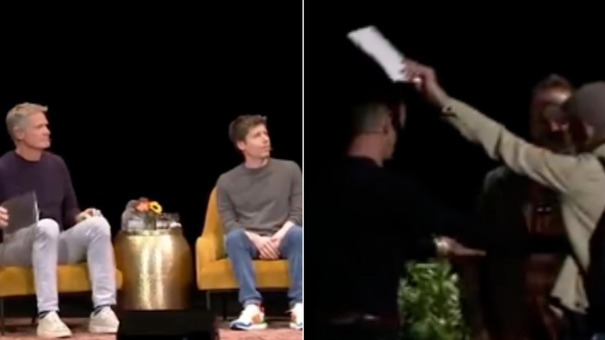 有片/想送傳票給OpenAI執行長!不明男子「衝上舞台」被架走