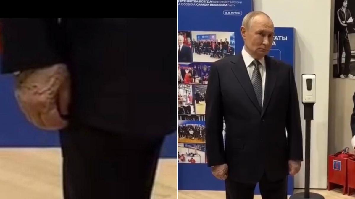 俄羅斯總統普欽被拍到右手異常腫脹、青筋暴起的畫面。（圖／翻攝自X@saintjavelin）