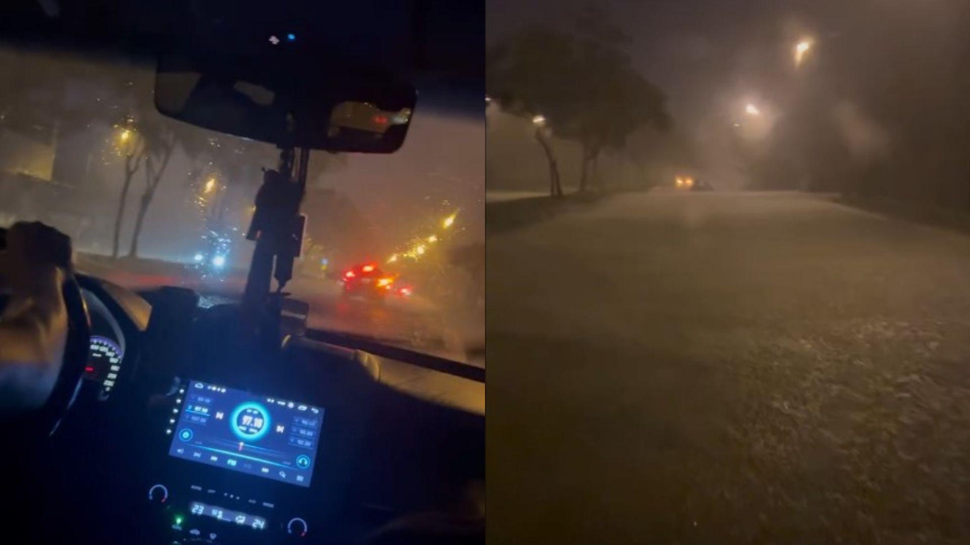 宜蘭暴雨路面變河流。(圖/網友@yliiz._授權提供) 宜蘭暴雨路面變河流。(圖/網友@yliiz._授權提供)