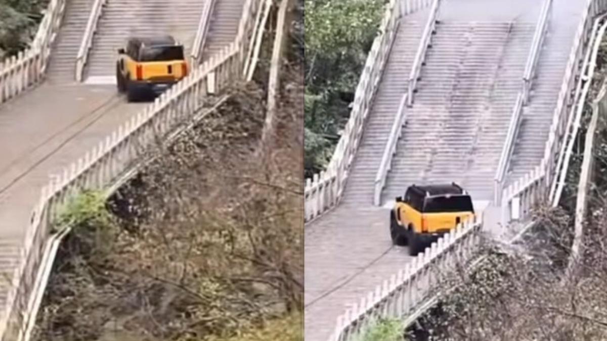 弄巧成拙！奇瑞汽車風雲X3L爬天梯撞柵欄　認風險規劃不足