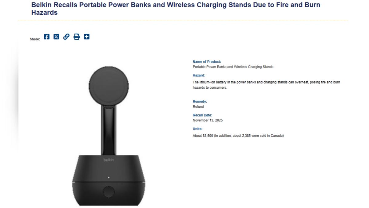 大廠行動電源恐「自燃傷人」！貝爾金急召回　台灣8.3萬台別再用