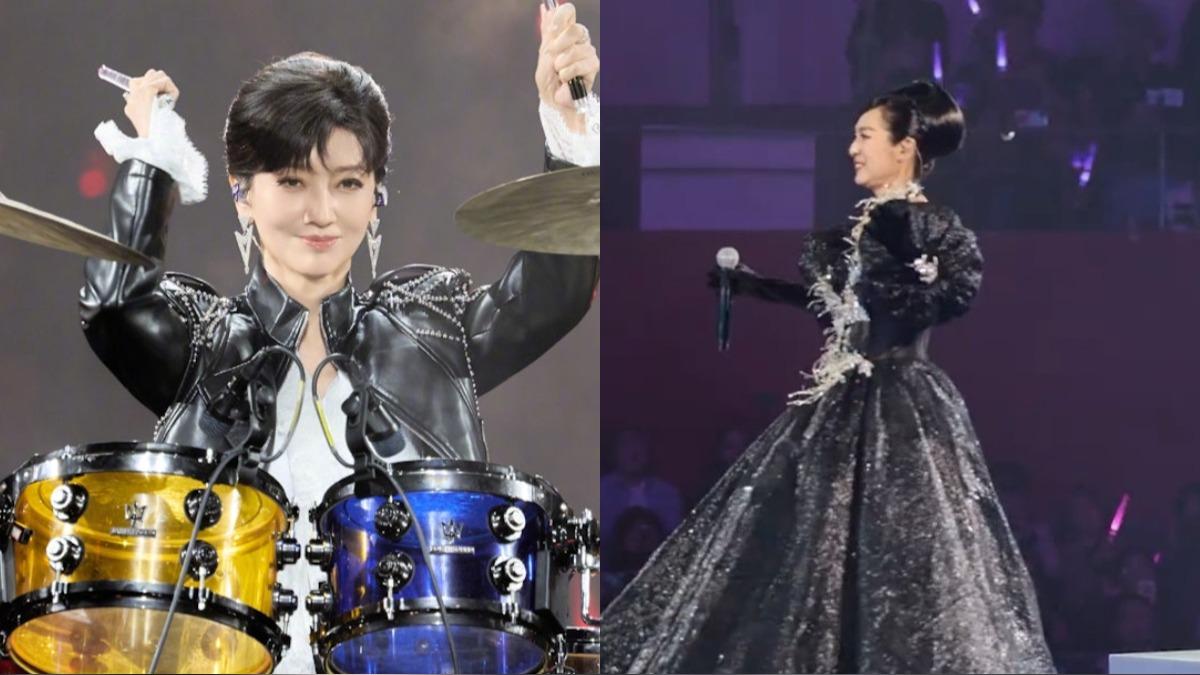 71歲趙雅芝超有活力！演唱會皮衣打鼓　金裙掃腿舞嗨翻全場　