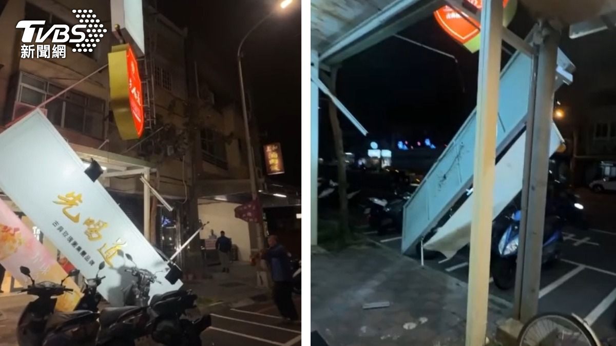 有片／最強東北季風！台中海線9級風狂吹　飲料店招牌砸落