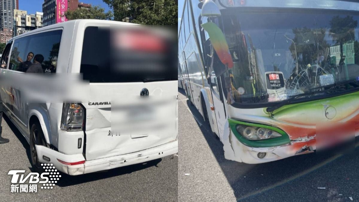 建國高架救護車擦撞奧迪又遭遊覽車追撞！駕駛、病患雙雙送醫