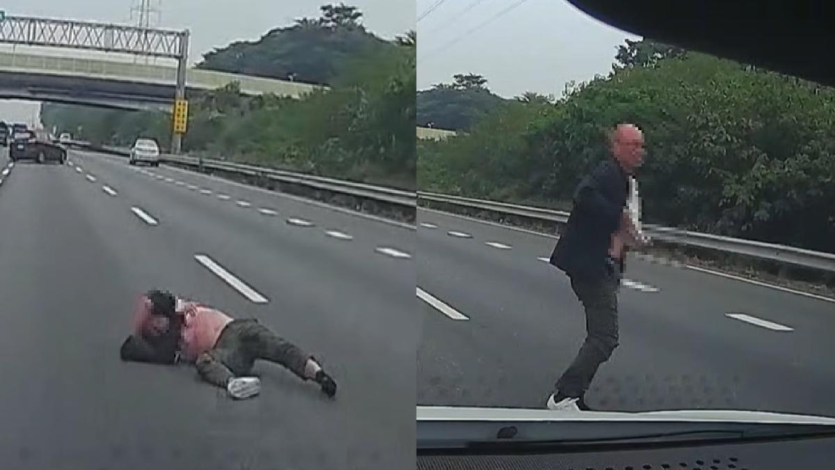 國道上翻滾畫面曝!車門突開「1男拋飛墜地」 後車甩尾急閃