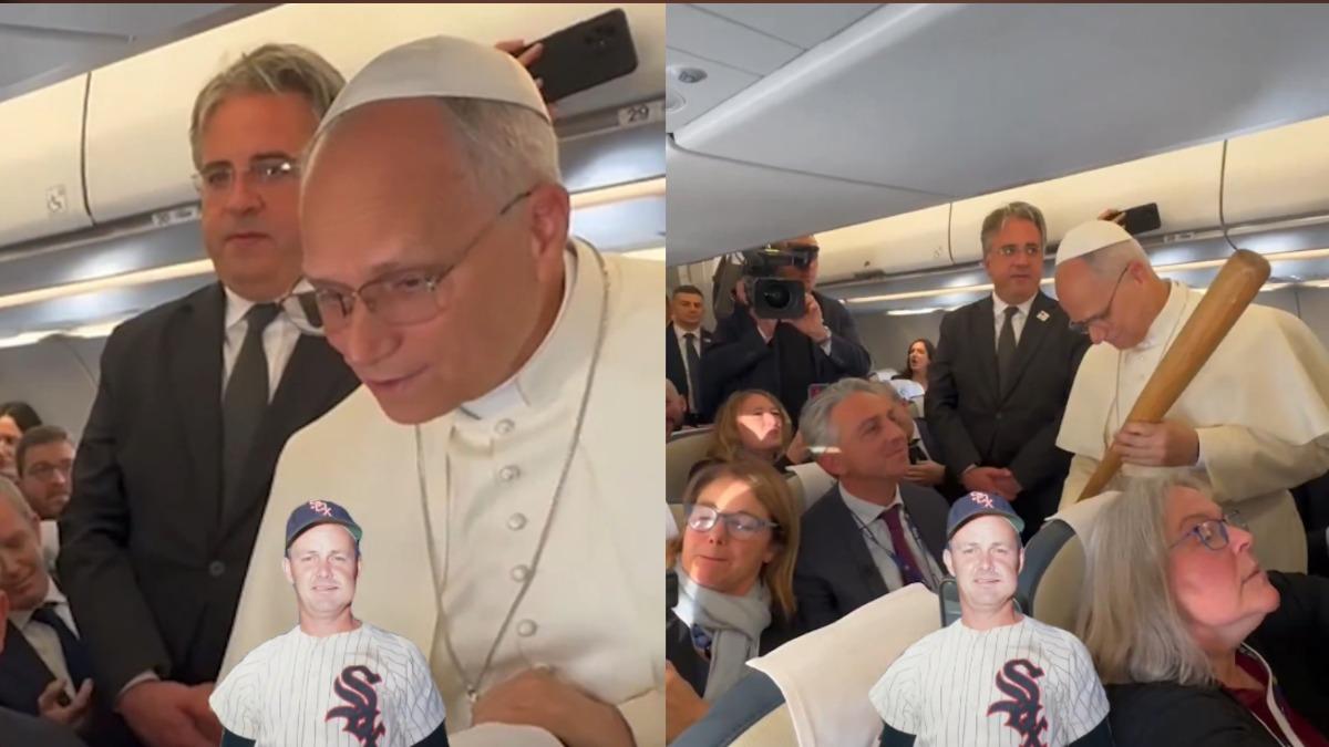 記者飛機上贈教宗白襪傳奇球棒 教宗笑:怎麼通過安檢的?