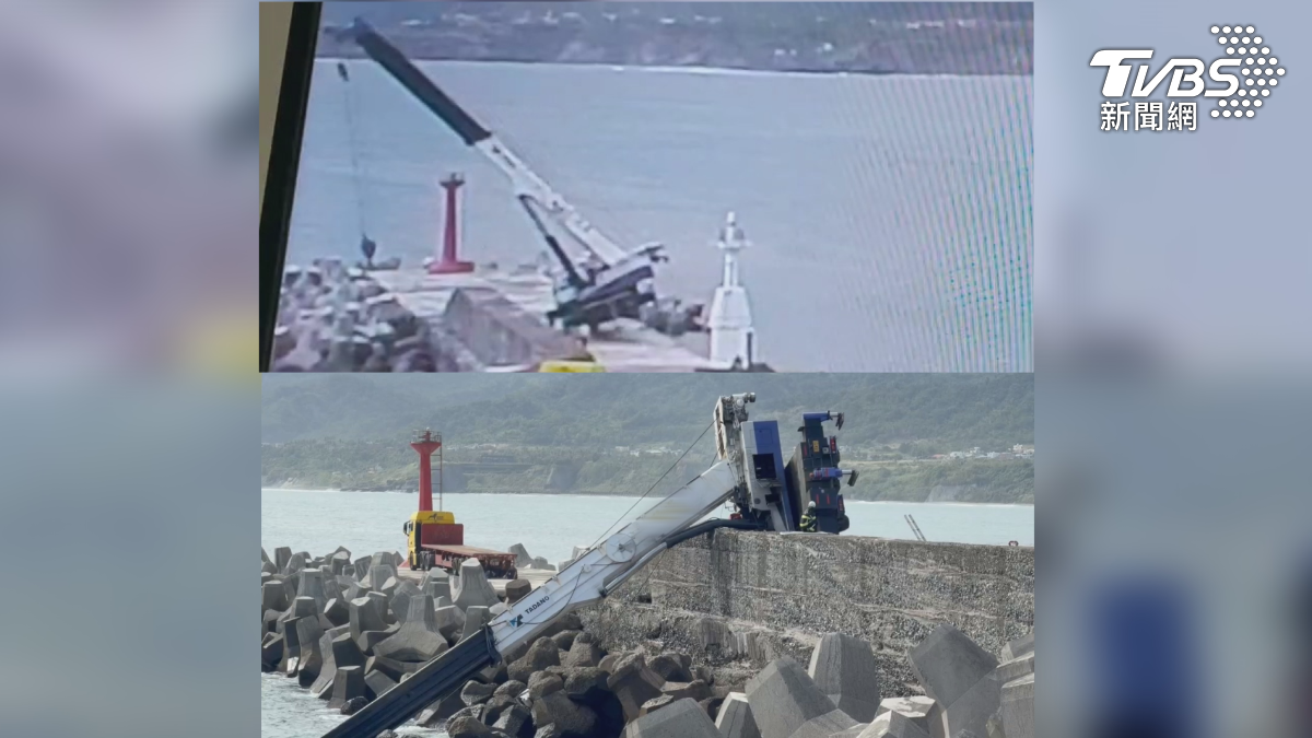 疑重心不穩!吊車墜海2人受困 業者卡駕駛艙身亡